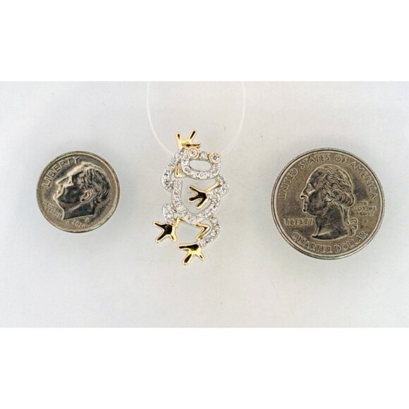 Brand New Sterling Silver Shiny Topaz Two-Tone Frog Motif Petite Pendant Charm - Picture 6 of 9